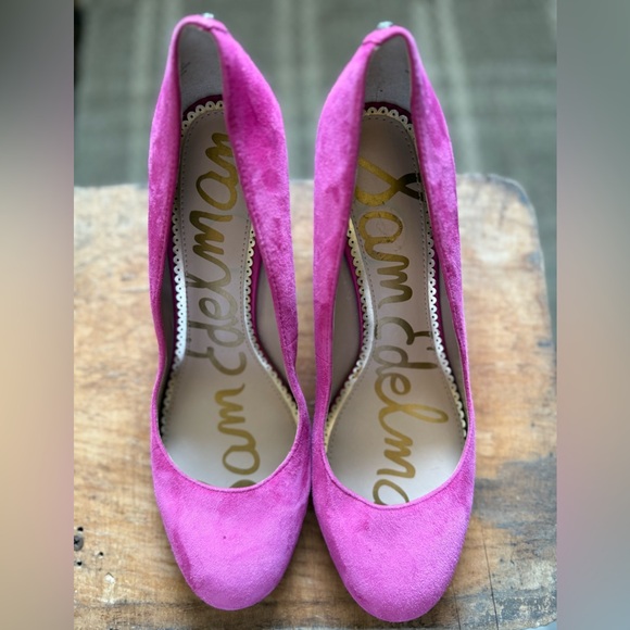 Sam Edelman Vibrant Pink Junie Pump in Retro Pink-Suede Block Heels - Picture 3 of 9